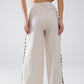 Linen Contrast Scallop Trim Pants in Beige