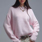 Q2 Long Oversized Pink Sweater With Lace Details at Cuffs and Neck