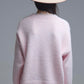 Long Oversized Pink Sweater With Lace Details at Cuffs and Neck