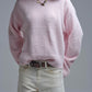 Long Oversized Pink Sweater With Lace Details at Cuffs and Neck