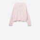Long Oversized Pink Sweater With Lace Details at Cuffs and Neck