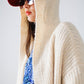 Long Ribbed Cardigan With Pockes and Hood in Cream