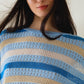 Long Sleeve Blue Multicolored Sweater With Boat Neck