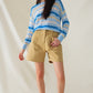 Long Sleeve Blue Multicolored Sweater With Boat Neck