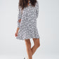 Q2 Long sleeve polo collar dress with abstract print