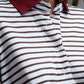 Long Sleeve Relaxed Striped Polo Sweater in White and Brown
