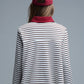 Long Sleeve Relaxed Striped Polo Sweater in White and Brown