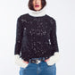 Q2 Long sleeve sequin top in black