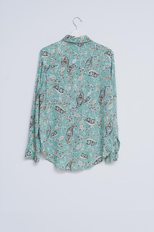 Camisa de manga larga con estampado floral mixto paisley verde