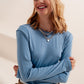 Long sleeve top with shoulder detail in blue