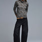 Long Sleeve Turtleneck Top in Brown Leopard Print