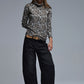 Long Sleeve Turtleneck Top in Brown Leopard Print