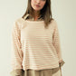 Q2 Long sleeves white sweater with pink stripes and a boat neck