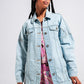 Longline denim jacket with belt in light blue wash