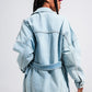 Longline denim jacket with belt in light blue wash