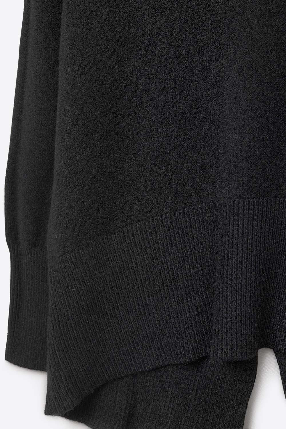 Loose black sweater with open back detail