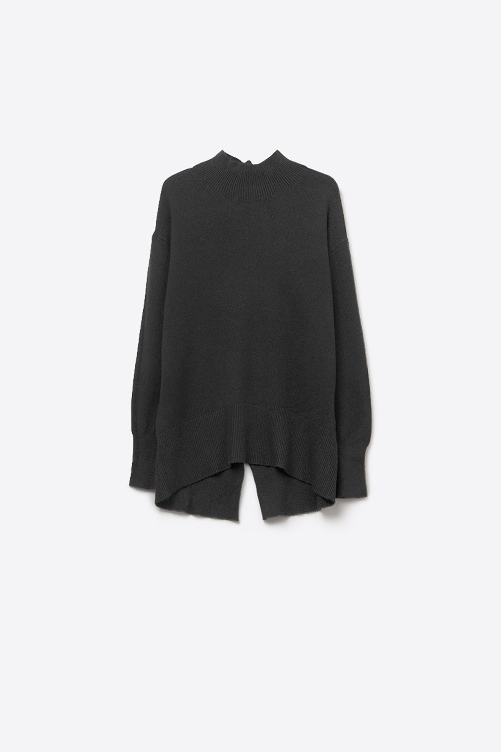 Q2 Loose black sweater with open back detail