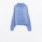 Loose blue sweater with dropped sleeves