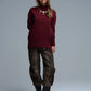 Loose burgundy sweater with open back detail
