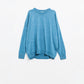 Loose fine-knit sweater in blue with a round neck