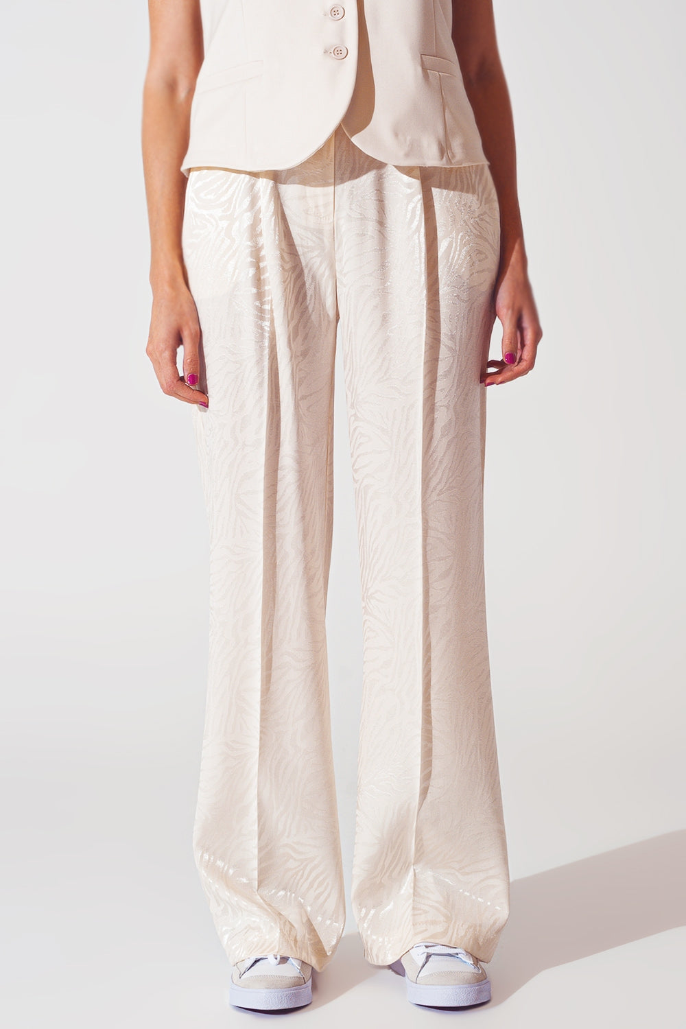 Q2 Loose Fit Zebra Print Pants in White