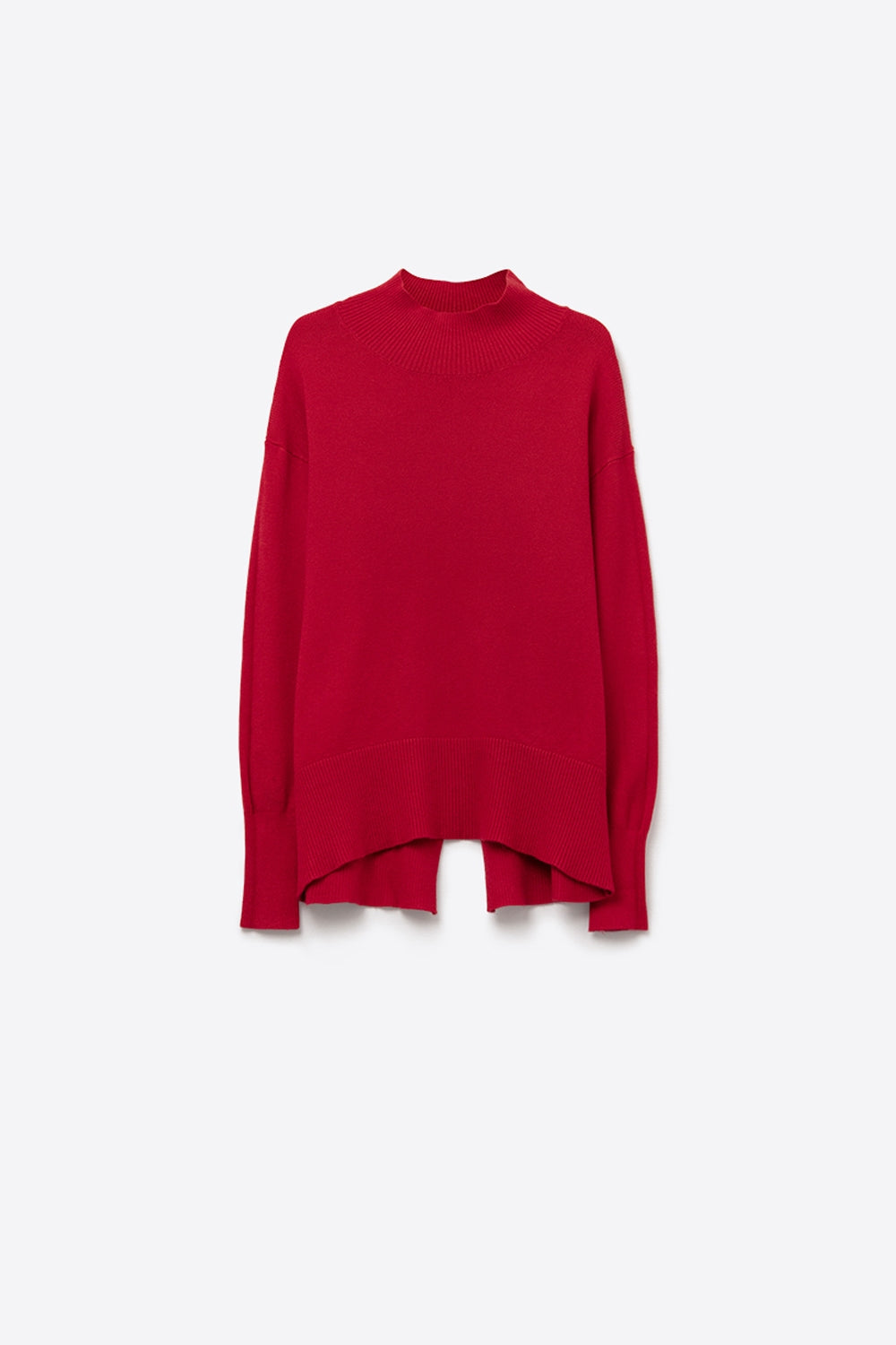 Q2 Loose red sweater with open back detail