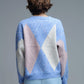 loose sweater in sky blue with diamond patterns