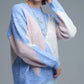 loose sweater in sky blue with diamond patterns