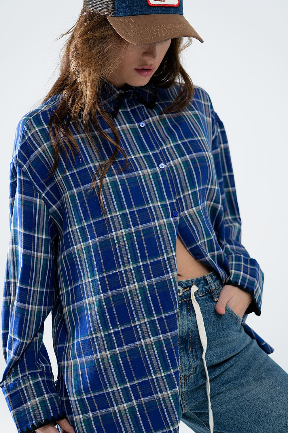 Q2 Lumberjack Oversized Shirt in Blue