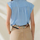 Mao Collar Sleeveless Blue Button up Blouse