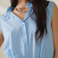 Mao Collar Sleeveless Blue Button up Blouse