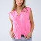 Q2 Mao Collar Sleeveless Pink Button up Blouse