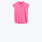 Blusa rosa con botones y sin mangas y cuello mao