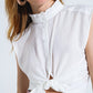 Q2 Mao Collar Sleeveless White Button up Blouse