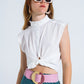 Mao Collar Sleeveless White Button up Blouse