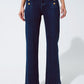 Q2 Marine Flare Jeans With Button Detailing in Mid wash