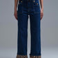 Q2 Marine Style Jeans With Contrasting Leopard Folded Hem