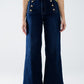 Q2 Marine-style Wide Leg Jeans With Gold Buttons