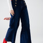 Marine-style Wide Leg Jeans With Gold Buttons