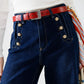 Marine-style Wide Leg Jeans With Gold Buttons