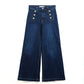 Marine-style Wide Leg Jeans With Gold Buttons