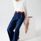 Marine-style Wide Leg Jeans With Gold Buttons