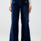 Q2 Marine-style Wide Leg Jeans With Gold Buttons