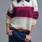 Maroon Striped Knit Sweater with Button Details