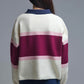Maroon Striped Knit Sweater with Button Details