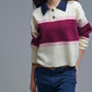 Maroon Striped Knit Sweater with Button Details