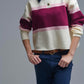 Maroon Striped Knit Sweater with Button Details