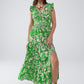 Q2 Maxi Cinched Waist Floral Print Dress in Green