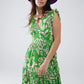 Maxi Cinched Waist Floral Print Dress in Green