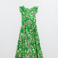 Maxi Cinched Waist Floral Print Dress in Green